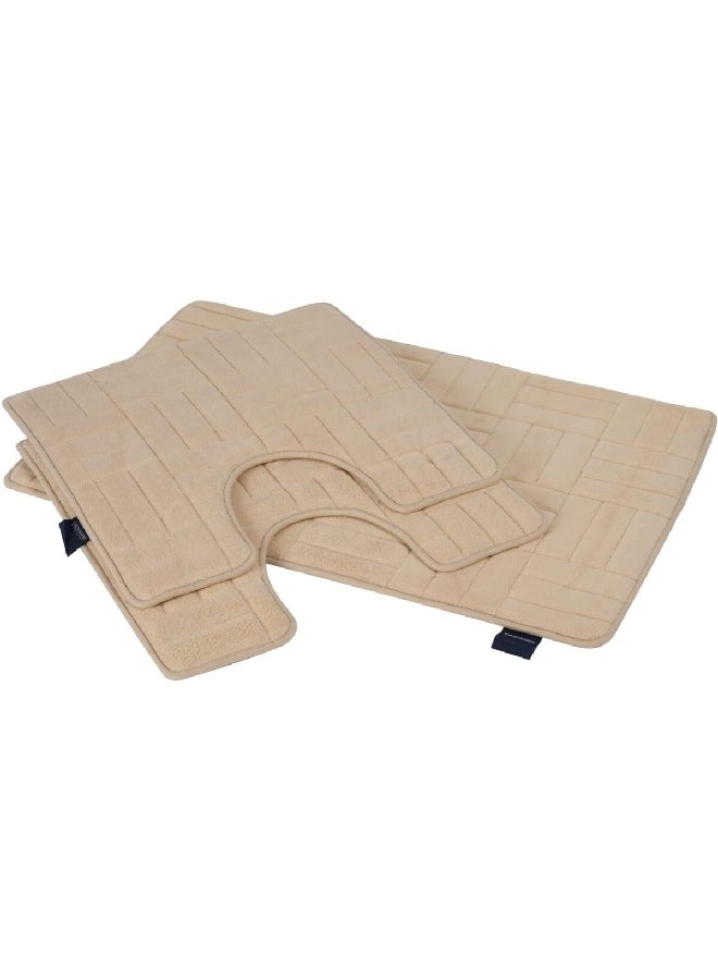 J&C 3-Piece Super Absorbent High Quality Polyester Bath Mat Set Beige 80 x 50 x 4 cm CN BM3PCMFO - Image 2