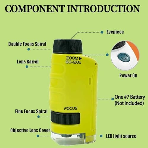DuHeSin Miniscope Pocket Microscope for Kids with 60x-120x Magnification Mini Labsters Portable Microscope for Kids Handheld Microscope for Scientific Experiment for Kids (Green) - Image 5