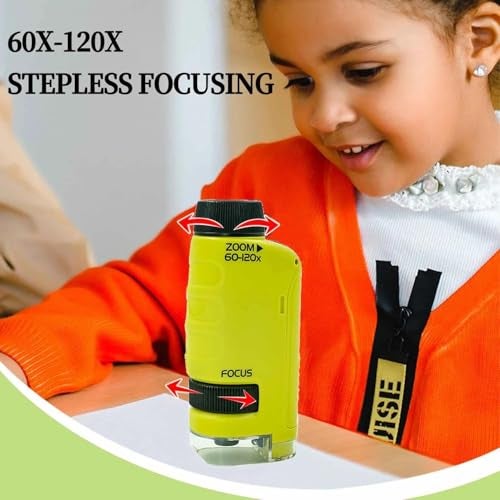 DuHeSin Miniscope Pocket Microscope for Kids with 60x-120x Magnification Mini Labsters Portable Microscope for Kids Handheld Microscope for Scientific Experiment for Kids (Green) - Image 3
