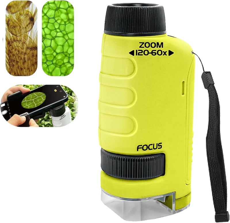 DuHeSin Miniscope Pocket Microscope for Kids with 60x-120x Magnification Mini Labsters Portable Microscope for Kids Handheld Microscope for Scientific Experiment for Kids (Green) - Image 1