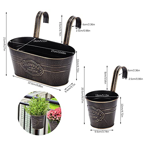 PerGar Vintage Metal Iron Wall Hanging Flower Pots, Rustic Planter Bucket Herb Flower Plant Holder with Detachable Hooks & Drainage Hole for Railing Fence Balcony Deck Garden Home Decoration, Set of 3 - Image 2