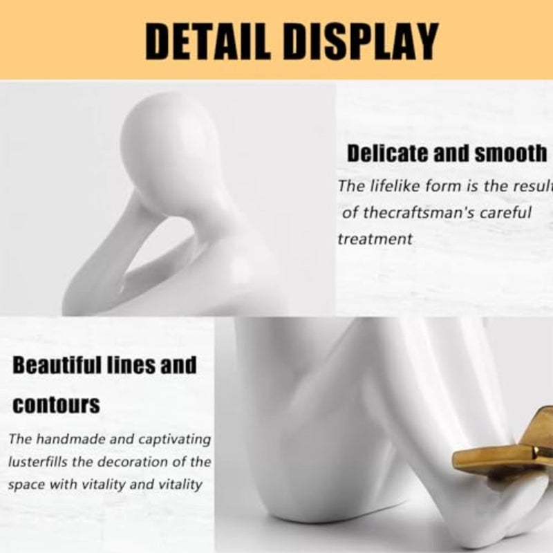 Thinker Decorative Bookends for Heavy Books, Smooth Ceramic Surface, Nonskid Book Stopper Holder for Living Room, Office, Home Decor - Image 3