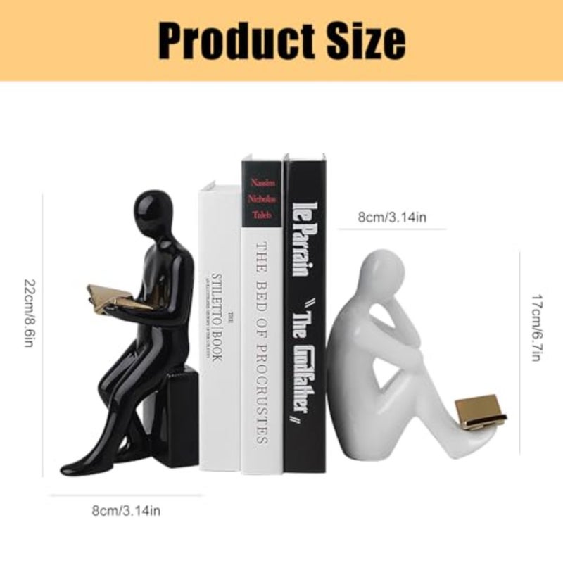 Thinker Decorative Bookends for Heavy Books, Smooth Ceramic Surface, Nonskid Book Stopper Holder for Living Room, Office, Home Decor - Image 5