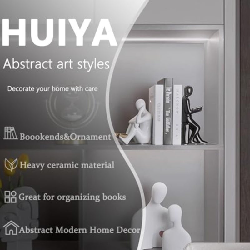 Thinker Decorative Bookends for Heavy Books, Smooth Ceramic Surface, Nonskid Book Stopper Holder for Living Room, Office, Home Decor - Image 4