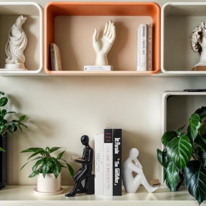 Thinker Decorative Bookends for Heavy Books, Smooth Ceramic Surface, Nonskid Book Stopper Holder for Living Room, Office, Home Decor - Image 2