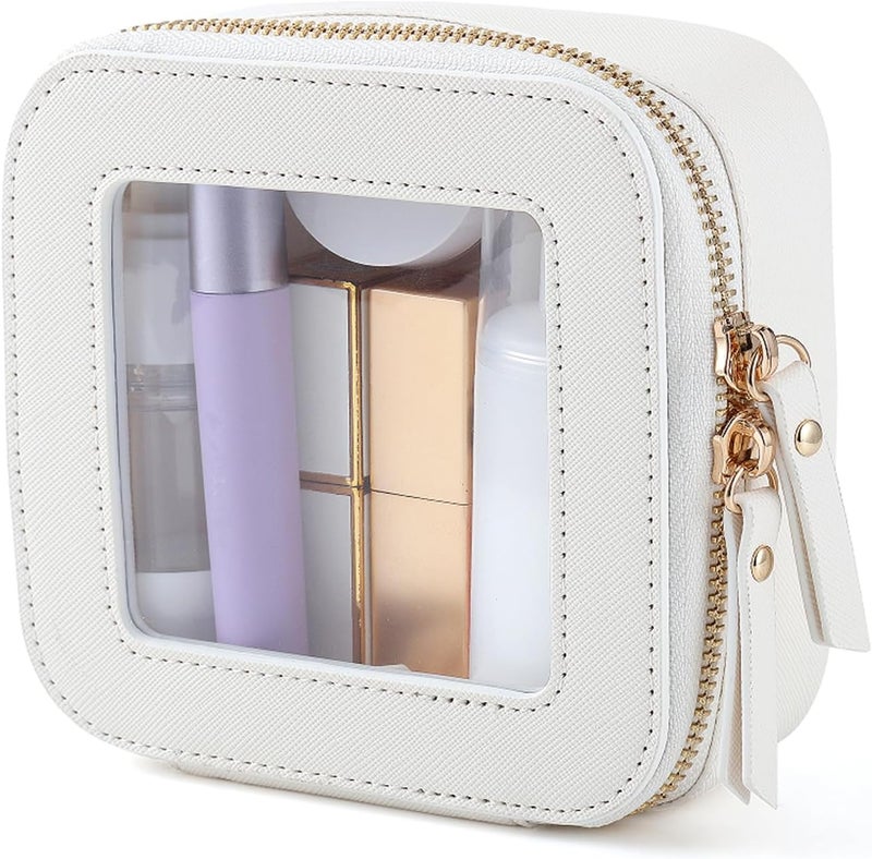 FASAOH Small Clear Makeup Bag Travel Cosmetic Case, Portable Make Up Organizer Traveling Compact Car Bag for Essentials Transparent Toiletry Bag with Zipper - Image 1