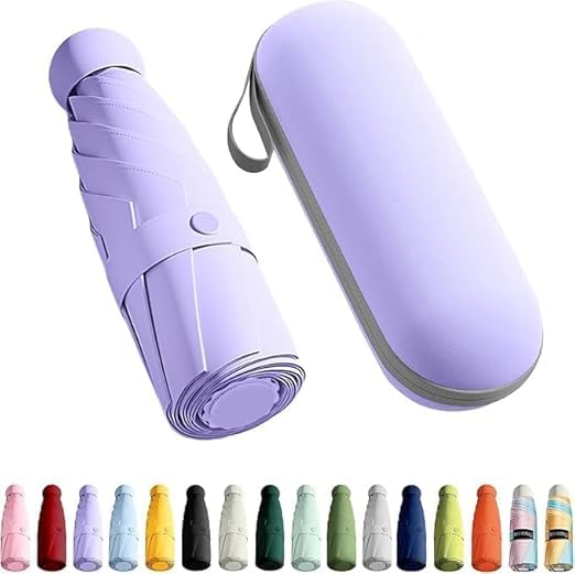 NOJTI Mini Umbrella with Case for Men & Women (Manual Open) Compact Travelling Pocket Umbrella, Polyester & UV Protect Fabric for Summer/Anti-Slip Handle- Use in Rain & Summer (PURPLE_CA) - Image 1