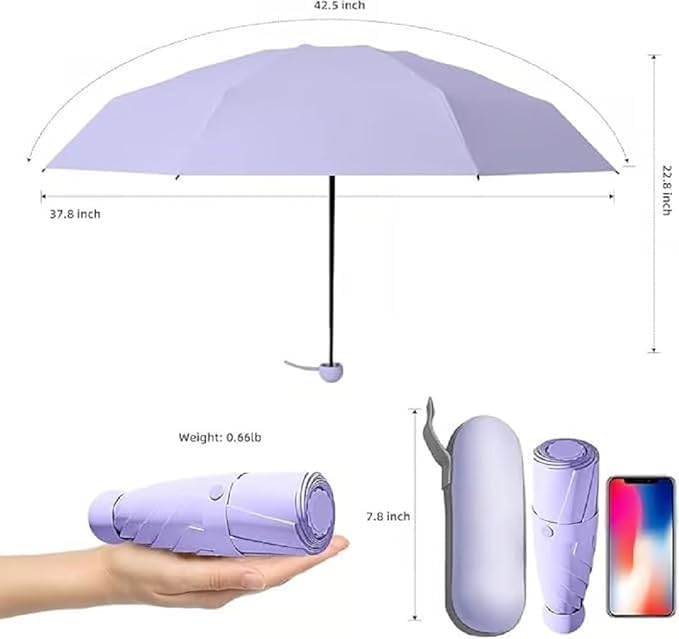 NOJTI Mini Umbrella with Case for Men & Women (Manual Open) Compact Travelling Pocket Umbrella, Polyester & UV Protect Fabric for Summer/Anti-Slip Handle- Use in Rain & Summer (PURPLE_CA) - Image 2