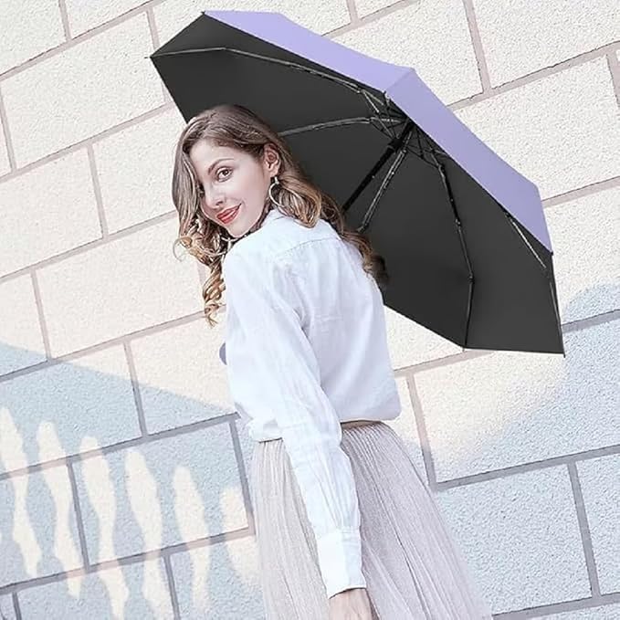 NOJTI Mini Umbrella with Case for Men & Women (Manual Open) Compact Travelling Pocket Umbrella, Polyester & UV Protect Fabric for Summer/Anti-Slip Handle- Use in Rain & Summer (PURPLE_CA) - Image 5