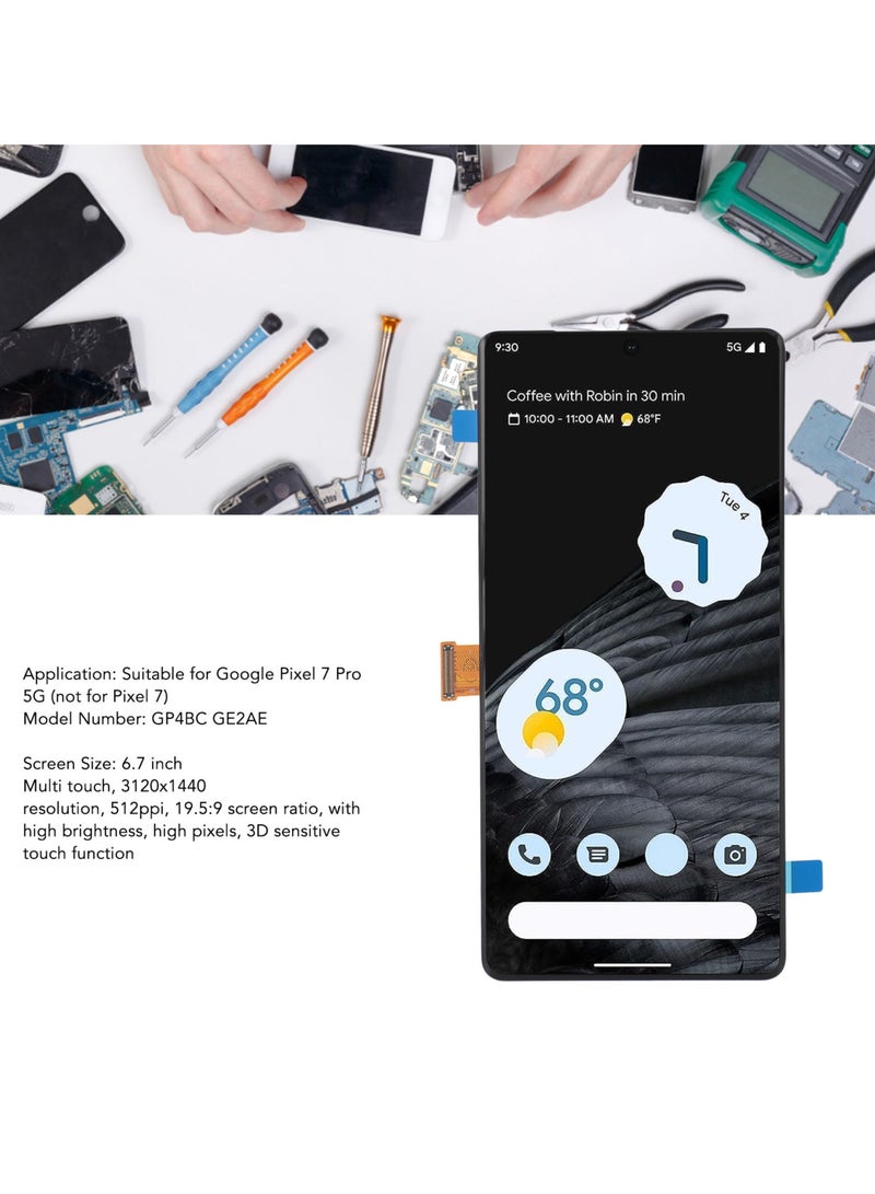 Screen Replacement for Google Pixel 7 Pro 5G GP4BC GE2AE 6.7 Inch Phone Organic LED Touch Screen Digitizer Assembly with Repair Tools  - Image 3