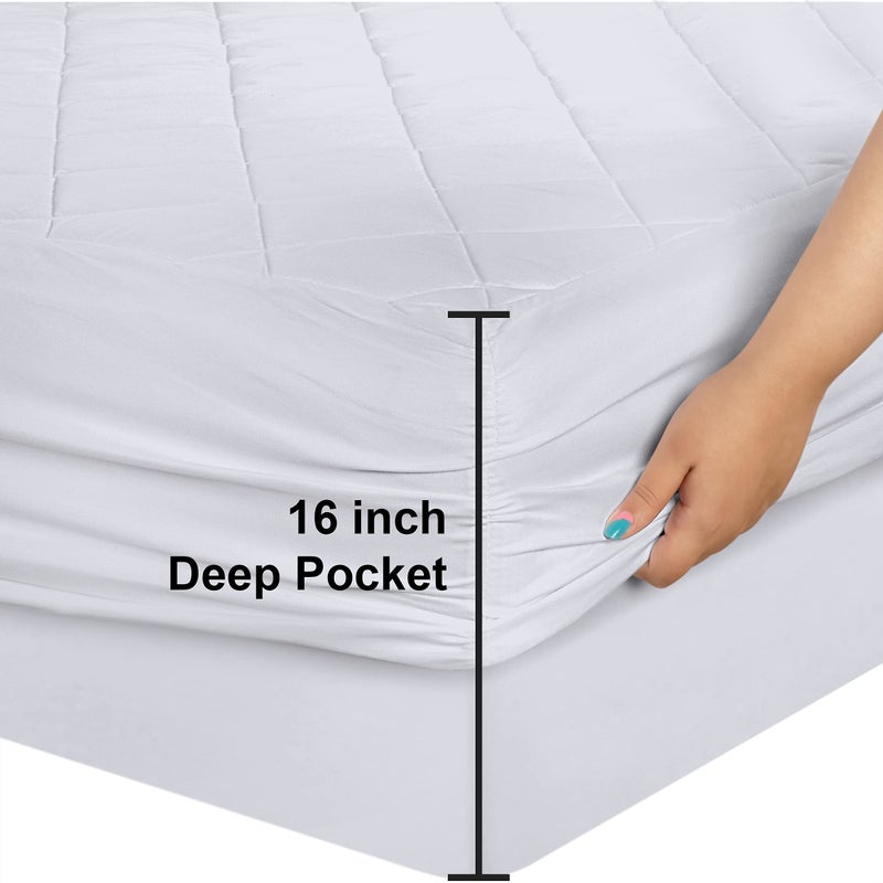 Utopia Bedding Quilted Fitted Mattress Pad (Twin XL), Elastic Fitted Mattress Protector, Mattress Cover Stretches up to 16 Inches Deep, Machine Washable Mattress Topper (White) - Image 3