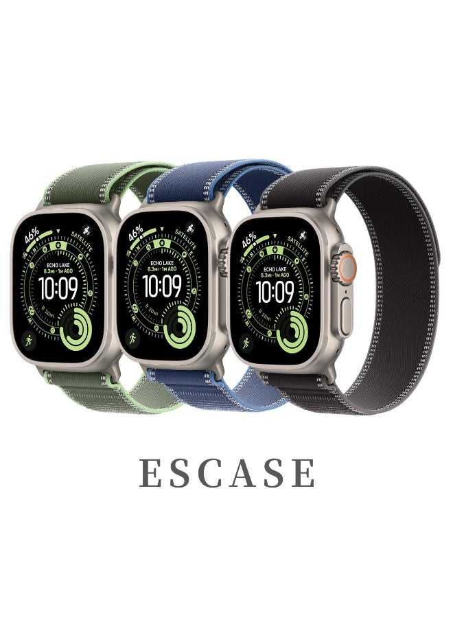 ESCASE 3-Piece Nylon Strap Natural Titanium Replacement Set Compatible with Apple Watch Strap Sizes: 42mm/44mm/45mm/46mm/49mm Fits Apple Watch Ultra/Ultra 2/Ultra 3, Series 11/10/9/8/SE/7/6/5/4/3/2/1 and other models Available in Black/Blue/Green Combo - Image 1
