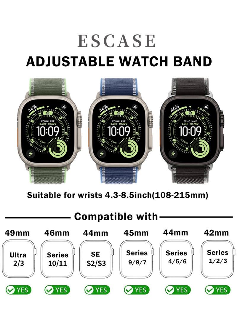 ESCASE 3-Piece Nylon Strap Natural Titanium Replacement Set Compatible with Apple Watch Strap Sizes: 42mm/44mm/45mm/46mm/49mm Fits Apple Watch Ultra/Ultra 2/Ultra 3, Series 11/10/9/8/SE/7/6/5/4/3/2/1 and other models Available in Black/Blue/Green Combo - Image 2