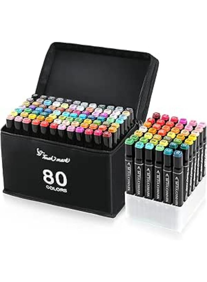 أقلام تحديد 80 لونًا، أقلام فنية للرسم، أقلام تحديد فنية دائمة للأطفال والكبار، قلم تلوين الأنيمي والمانغا، قلم تحديد رسومي مزدوج الرأس (80 لونًا)