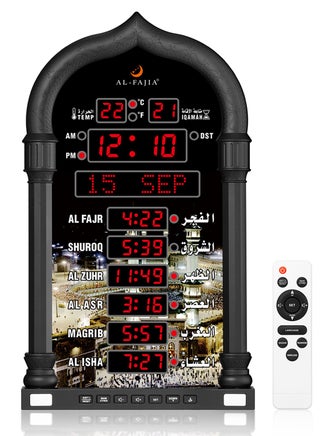 ساعة أذان الفجر رقمية LED بتصميم المسجد، 8 أصوات أذان، تقويم هجري وميلادي، مكبر صوت لاسلكي وتحكم عن بعد – أسود - view 5