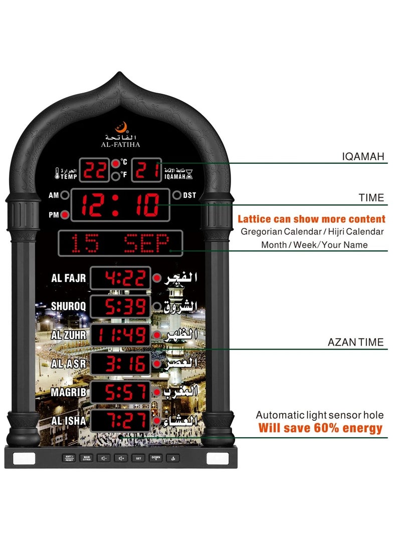 AL-FATIHA Azan Wall Clock Muslim Islamic Islam stylish Prayer Reminder Alarm Mosque Wall Clock Prayer Time Hijri Digital LED Azan  - Image 1