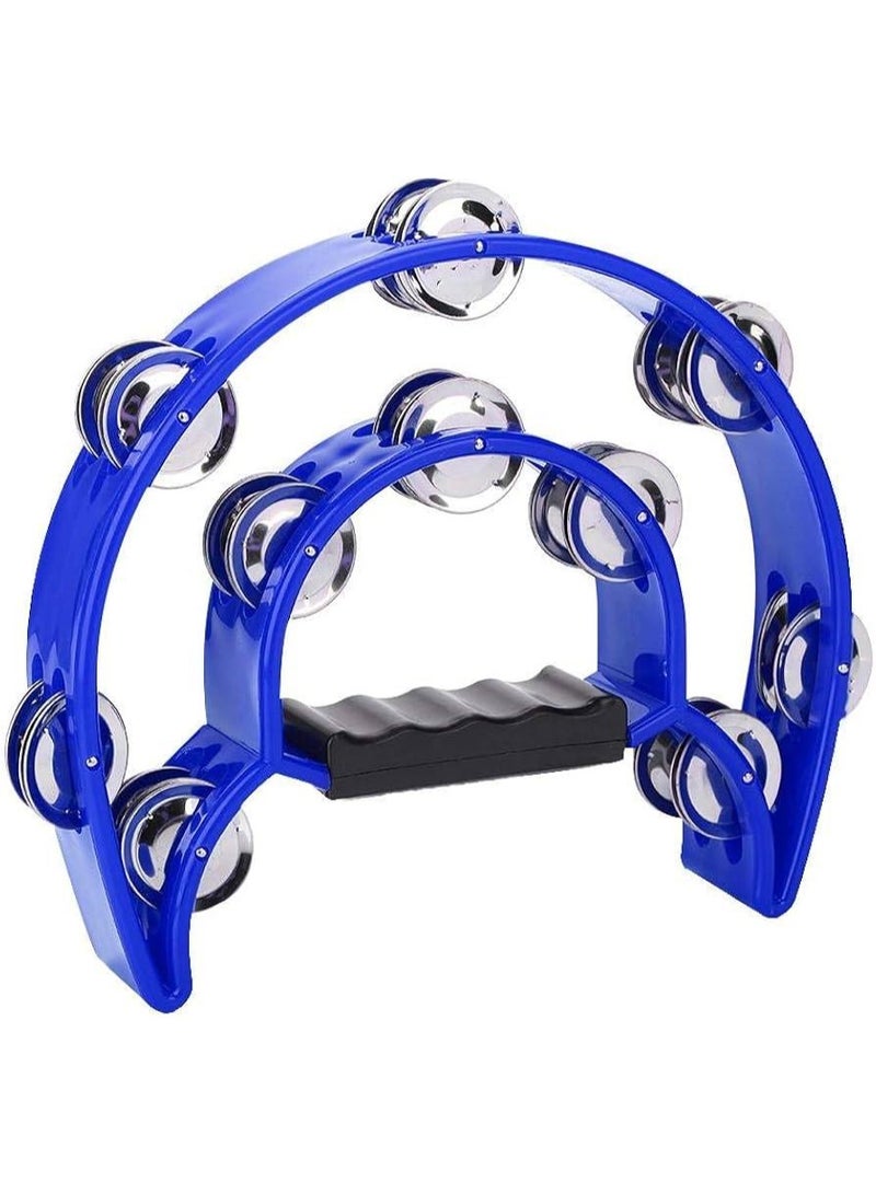Pro Half Moon Plus Tambourine Handheld Bell Shaker Handbell Rattle Rhythm Hand Percussion Instrument with Double Row of 20x Steel Jingle Pair & Ergonomic Grip for Band Party Concert School Church - Image 2