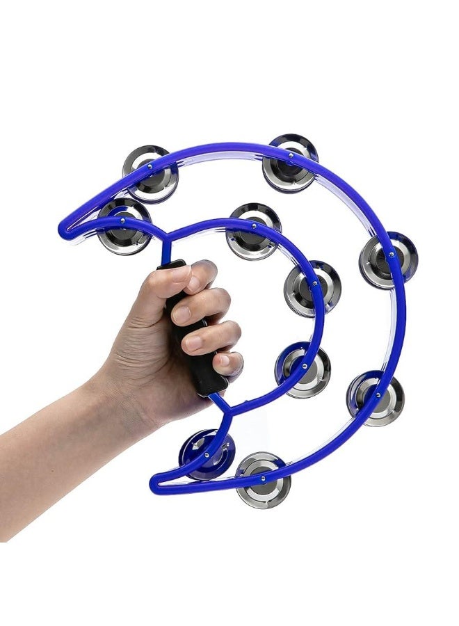 Pro Half Moon Plus Tambourine Handheld Bell Shaker Handbell Rattle Rhythm Hand Percussion Instrument with Double Row of 20x Steel Jingle Pair & Ergonomic Grip for Band Party Concert School Church - Image 1