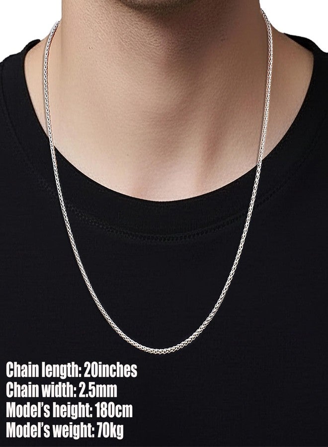 Fiusem Silver Tone Wheat Chain Necklace for Men, 2.5mm Mens Chain Necklaces, Stainless Steel Necklace Chains for Men and Women, Men Necklace 20 Inch - Image 3