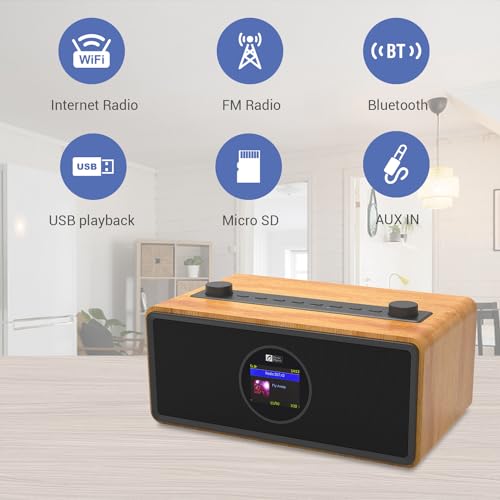 O OCEAN DIGITAL راديو إنترنت رقمي أوشن WR-860 FM مع مكبرات صوت ستيريو، ساعة منبه، مؤقت نوم، خط خارجي، مدخل AUX، تخفيف التوتر، الاسترخاء ومساعد النوم، شاشة ملونة 2.4" - Image 4