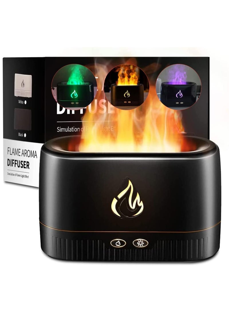 موزع هواء اللهب، مرطب، موزع رائحة محمول بدون ضوضاء مع أضواء متعددة الألوان، حماية إيقاف التشغيل التلقائي بدون ماء، موزع زيوت عطرية للمنزل أو المكتب أو غرفة النوم أو اليوجا (أسود) - Image 1