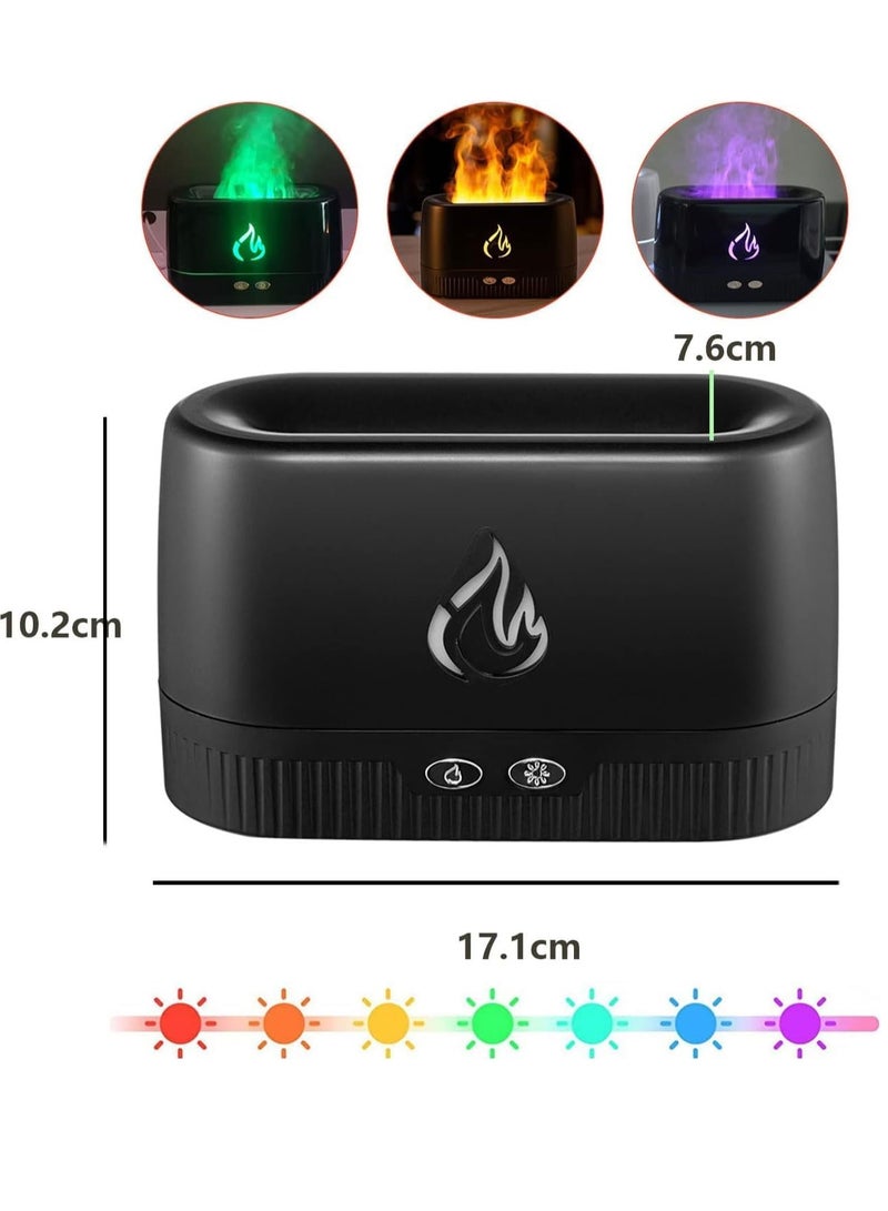 موزع هواء اللهب، مرطب، موزع رائحة محمول بدون ضوضاء مع أضواء متعددة الألوان، حماية إيقاف التشغيل التلقائي بدون ماء، موزع زيوت عطرية للمنزل أو المكتب أو غرفة النوم أو اليوجا (أسود) - Image 2