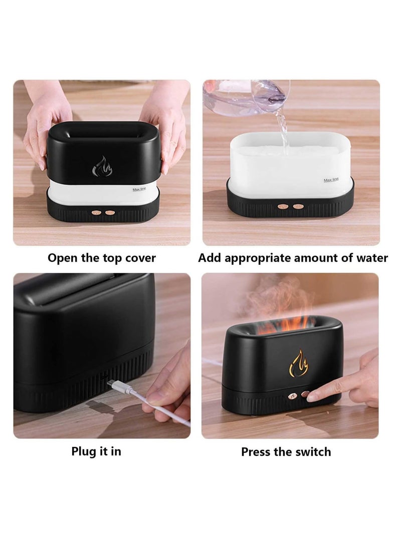 موزع هواء اللهب، مرطب، موزع رائحة محمول بدون ضوضاء مع أضواء متعددة الألوان، حماية إيقاف التشغيل التلقائي بدون ماء، موزع زيوت عطرية للمنزل أو المكتب أو غرفة النوم أو اليوجا (أسود) - Image 4