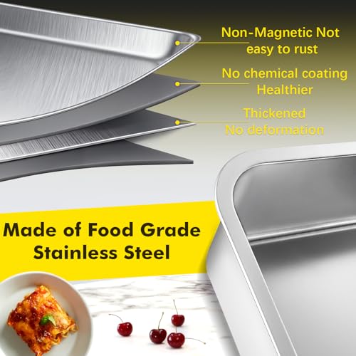 KAKO 9x13 Baking Pan with Lid, 7.6Qt Large Lasagna Pan with Lid, 4 Inch Extra Deep Dish Baking Pan & Casserole Dish, Oven Safe Stainless Steel Roasting Pan for Family, Large Capacity Cooking - Image 2