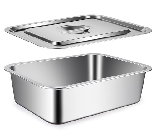 KAKO 9x13 Baking Pan with Lid, 7.6Qt Large Lasagna Pan with Lid, 4 Inch Extra Deep Dish Baking Pan & Casserole Dish, Oven Safe Stainless Steel Roasting Pan for Family, Large Capacity Cooking - Image 1