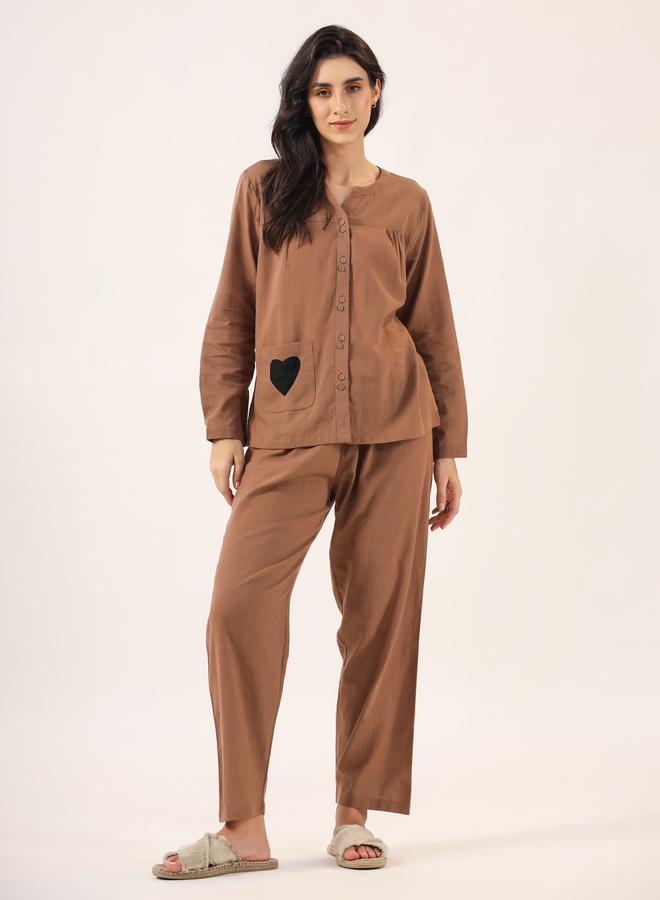 sanskrutihomes Sanskrutihomes Women Solid Pure Cotton Shirt and Pyjama Set  - Image 1