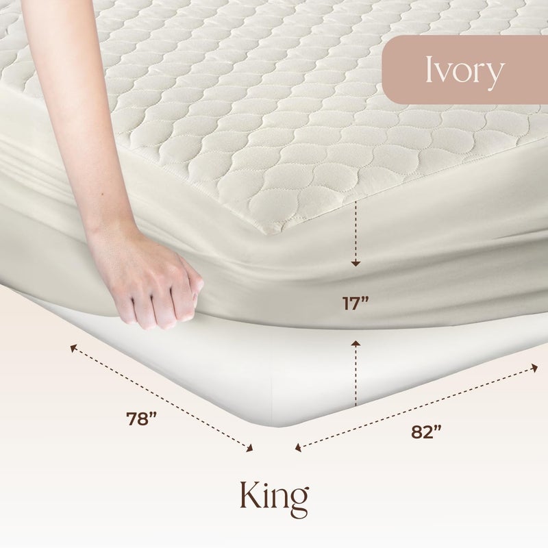 Whisper Organics 100% Cotton Organic Mattress Pad - Breathable & Cooling Mattress Protector King Size - Premium 300GSM Quilted and Noiseless Machine Washable Organic Mattress Protector (Ivory, King) - Image 2