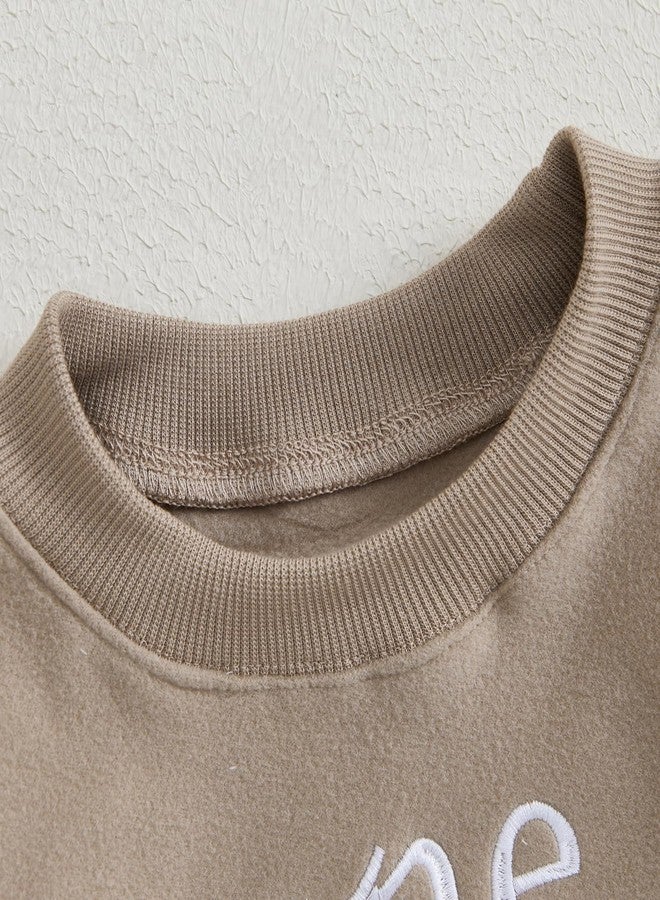 Thilsidee Toddler Baby Boy Girl One/Two Years Birthday Outfit Long Sleeve Embroidery Sweatshirt Shirt Crewneck Pullover Tops (US, Age, 12 Months, 18 Months, A-Khaki One) - Image 5