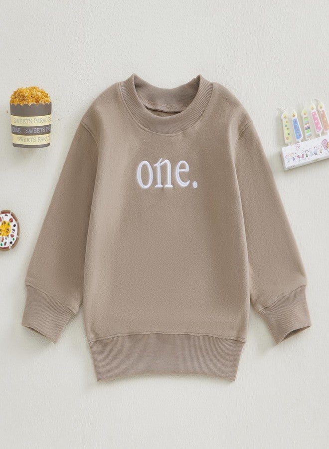 Thilsidee Toddler Baby Boy Girl One/Two Years Birthday Outfit Long Sleeve Embroidery Sweatshirt Shirt Crewneck Pullover Tops (US, Age, 12 Months, 18 Months, A-Khaki One) - Image 4