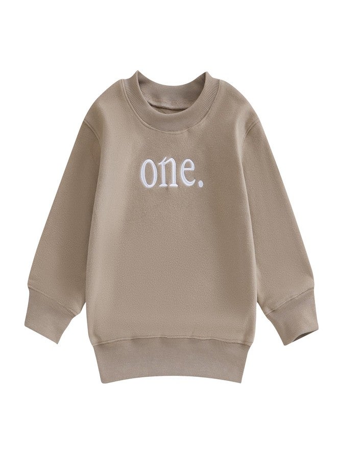 Thilsidee Toddler Baby Boy Girl One/Two Years Birthday Outfit Long Sleeve Embroidery Sweatshirt Shirt Crewneck Pullover Tops (US, Age, 12 Months, 18 Months, A-Khaki One) - Image 1