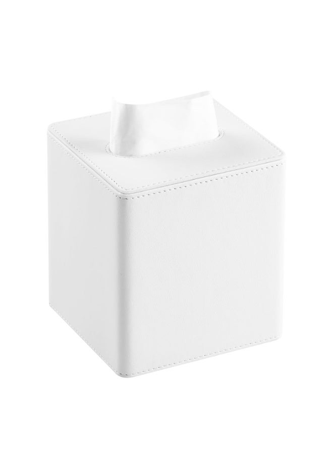 jaexest PU Leather Tissue Box Cover – Square Tissue Box Holder with Magnetic Closure – Decorative Tissue Dispenser for Home, Office, Bathroom – White - Image 1