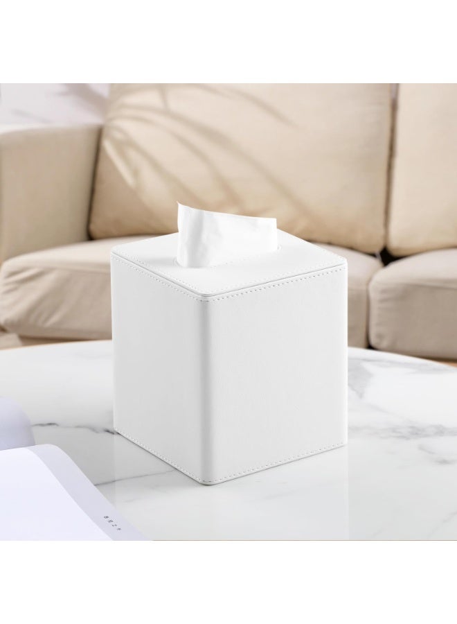 jaexest PU Leather Tissue Box Cover – Square Tissue Box Holder with Magnetic Closure – Decorative Tissue Dispenser for Home, Office, Bathroom – White - Image 2