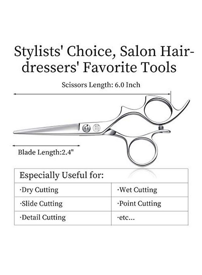 Moontay 6.0" Hair Cutting Shears With Large Finger Holes Professional Barber Stylist Scissors Salon Hair Cutting Scissors 440C Japanese Stainless Steel Silver - Image 4