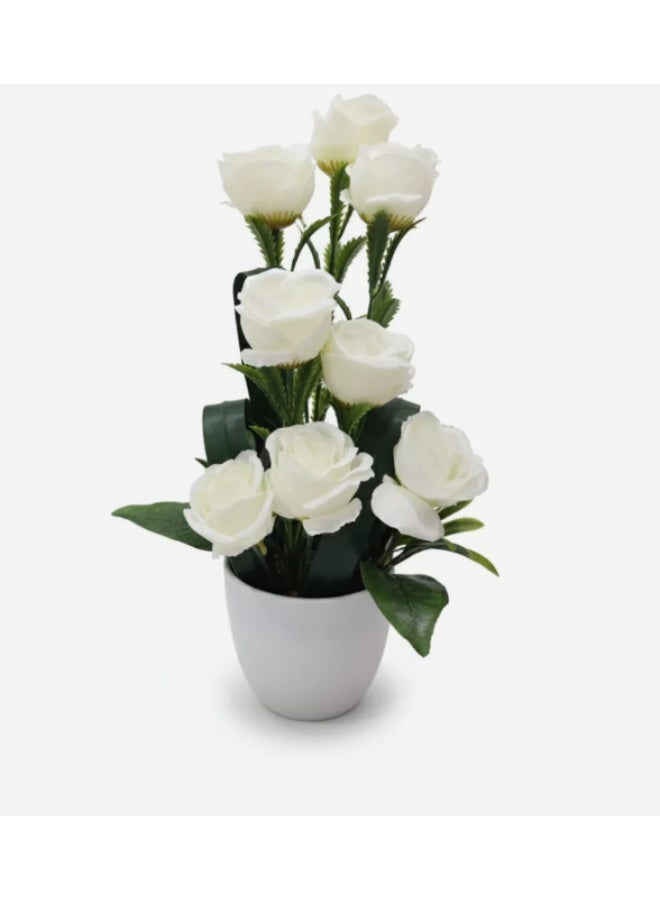 AKDC Artificial White Rose - Plastic with Pot, Pure and Classic Design for Wedding or Everyday Decor, 33 cm,"- Made with plastic to emulate pure white rose blooms for a clean, sophisticated look. - Image 2