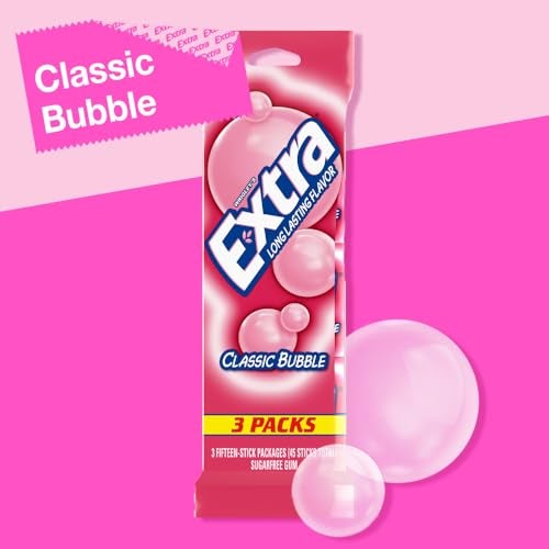 EXTRA Classic Bubble Sugar Free Chewing Gum 15 Sticks 3 Pack - Image 5