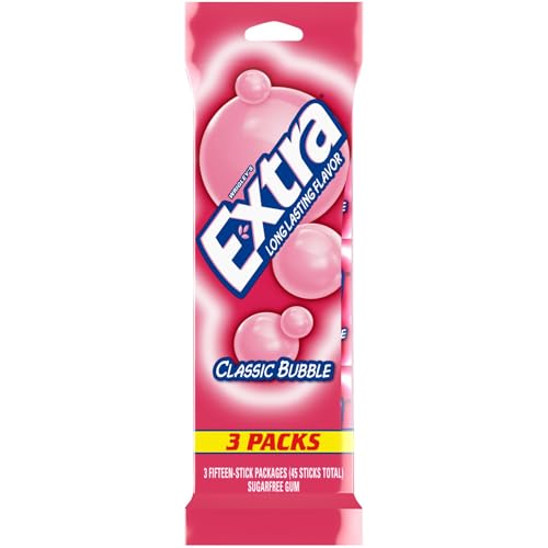 EXTRA Classic Bubble Sugar Free Chewing Gum 15 Sticks 3 Pack - Image 1