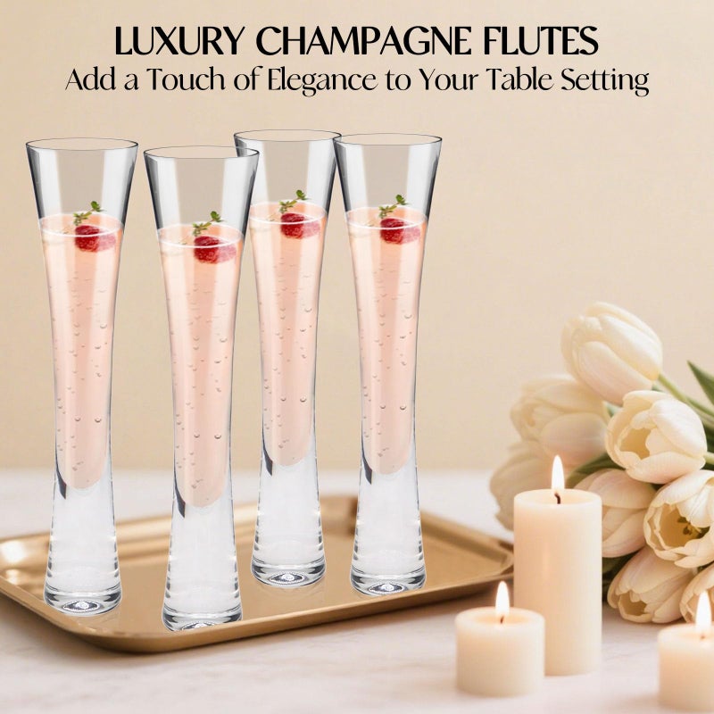 Yaschmo Champagne Flutes Set of 4, Hand Blown Crystal Champagne Glasses, Modern Unique Design, Lead-Free Prosecco Glasses, Elegant Toasting Glasses Gift for Wedding, Anniversary, Birthday, Christmas - Image 4