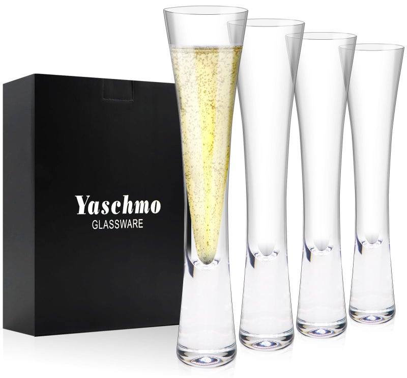 Yaschmo Champagne Flutes Set of 4, Hand Blown Crystal Champagne Glasses, Modern Unique Design, Lead-Free Prosecco Glasses, Elegant Toasting Glasses Gift for Wedding, Anniversary, Birthday, Christmas - Image 1