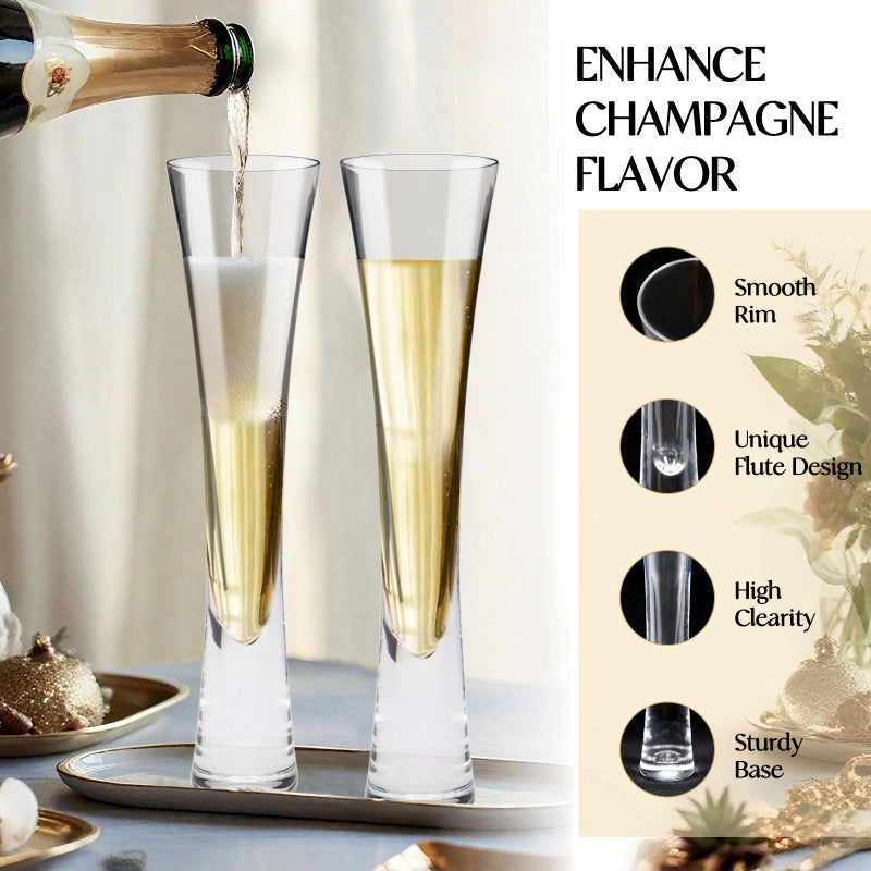 Yaschmo Champagne Flutes Set of 4, Hand Blown Crystal Champagne Glasses, Modern Unique Design, Lead-Free Prosecco Glasses, Elegant Toasting Glasses Gift for Wedding, Anniversary, Birthday, Christmas - Image 3
