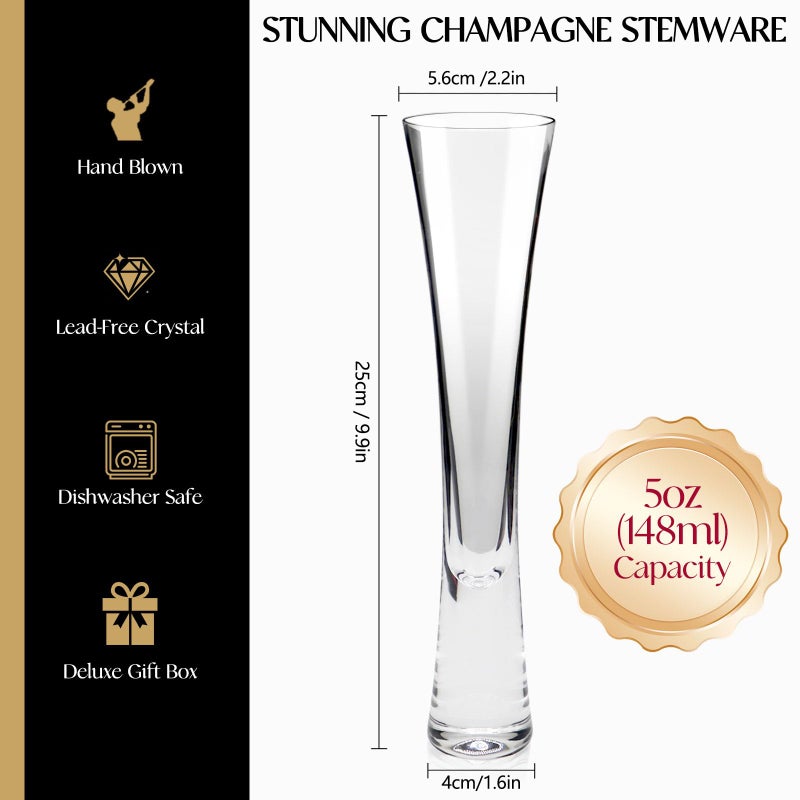 Yaschmo Champagne Flutes Set of 4, Hand Blown Crystal Champagne Glasses, Modern Unique Design, Lead-Free Prosecco Glasses, Elegant Toasting Glasses Gift for Wedding, Anniversary, Birthday, Christmas - Image 2
