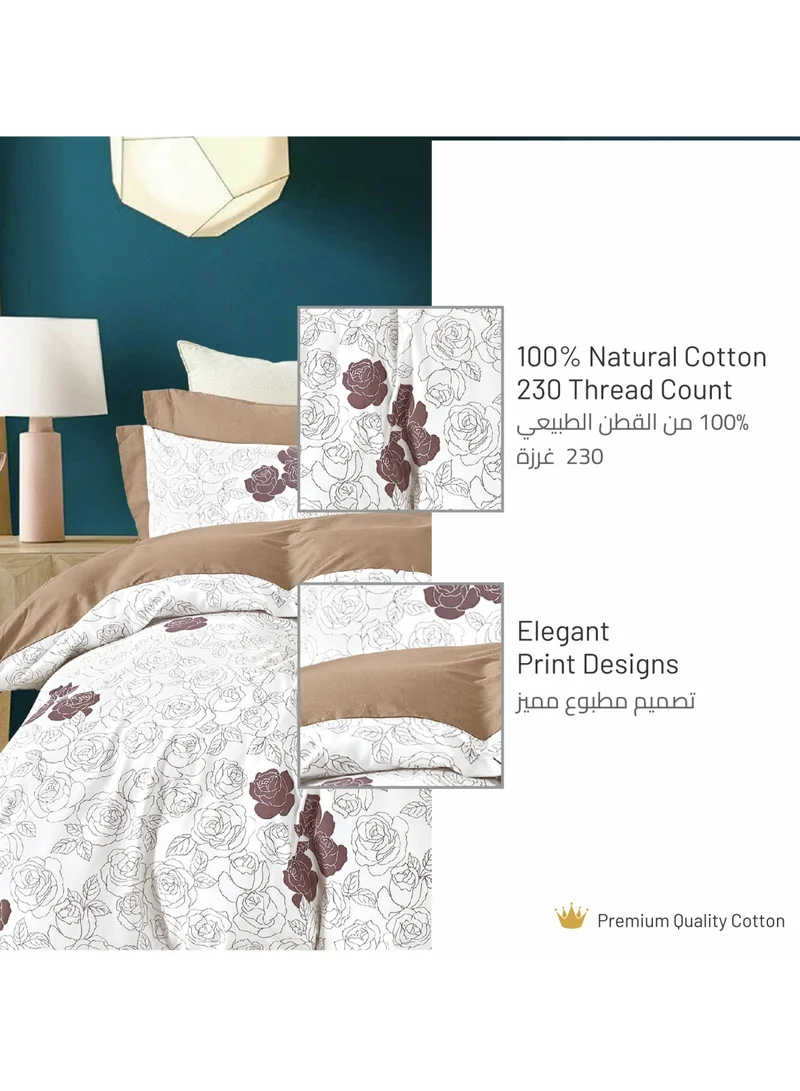 Donetella Cotton Comforter Set 6-Pcs Double Size All Season Reversible Printed Bedding Set With Super Soft Down Alternative Filling,Milk White