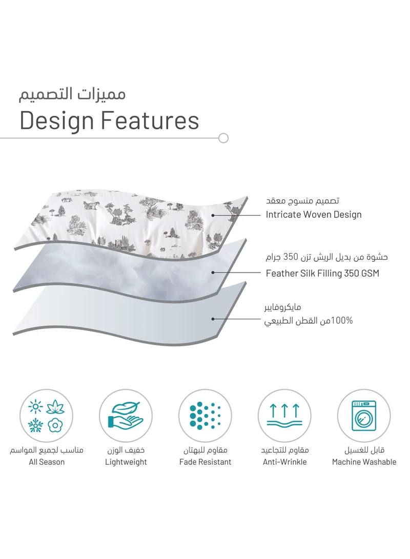 Donetella Cotton Comforter Set 6-Pcs Double Size All Season Reversible Printed Bedding Set With Super Soft Down Alternative Filling,Milk White