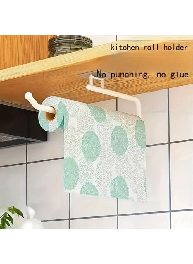White Wall Mounted Paper Towel Holder And Rice Washing Sieve No Drill Kitchen Storage Rack - Image 3