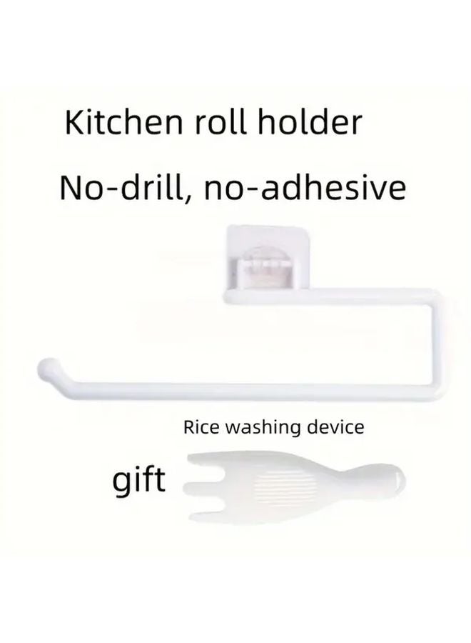 White Wall Mounted Paper Towel Holder And Rice Washing Sieve No Drill Kitchen Storage Rack - Image 1