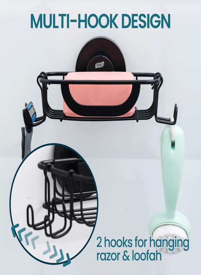 TAILI Soap Bar Holder Dish with Hooks, Shower Soap Tray Saver Suction Cup with Razor Holder for Wall, Rustproof Stainless Steel Bath Shampoo Caddy for Bathroom Accessories Organizer,Sink,Black - Image 4