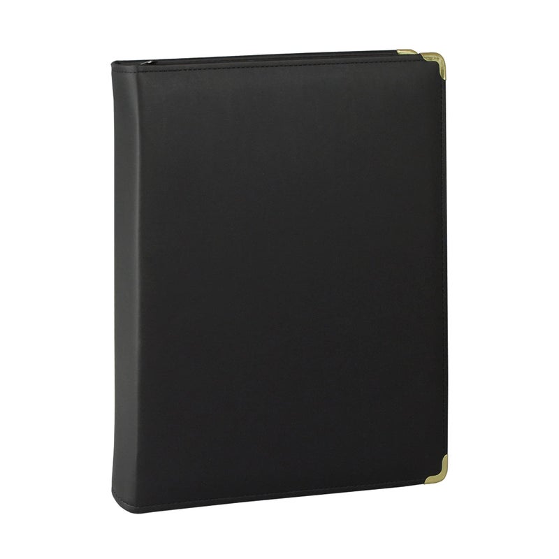 Samsill Classic Collection Leather Binder, Zippered, Executive Presentation Portfolio, 1.5 Inch (Holds 325 Sheets), Brass Round Ring, Black - Image 1